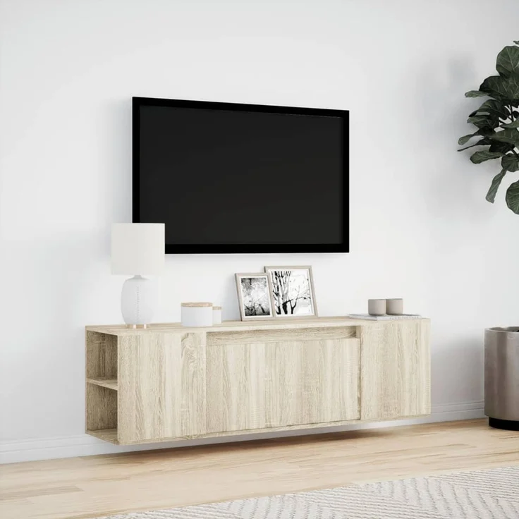 TV-Wandschrank, Fernsehschrank mit LED-Beleuchtung Sonoma-Eiche 135 x 31 x 39,5 cm – Bild 4