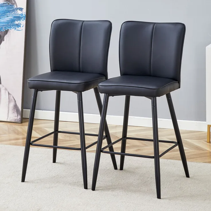 101 cm hohes 2-teiliges Set Barhocker aus schwarzem PU-Material: Ergonomische Rückenlehne, komfortabel und stilvoll.--Schwarz--44x44x101cm--YOUDENOVA