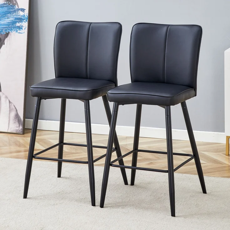 101 cm hohes 2-teiliges Set Barhocker aus schwarzem PU-Material: Ergonomische Rückenlehne, komfortabel und stilvoll.--Schwarz--44x44x101cm--YOUDENOVA – Bild 1