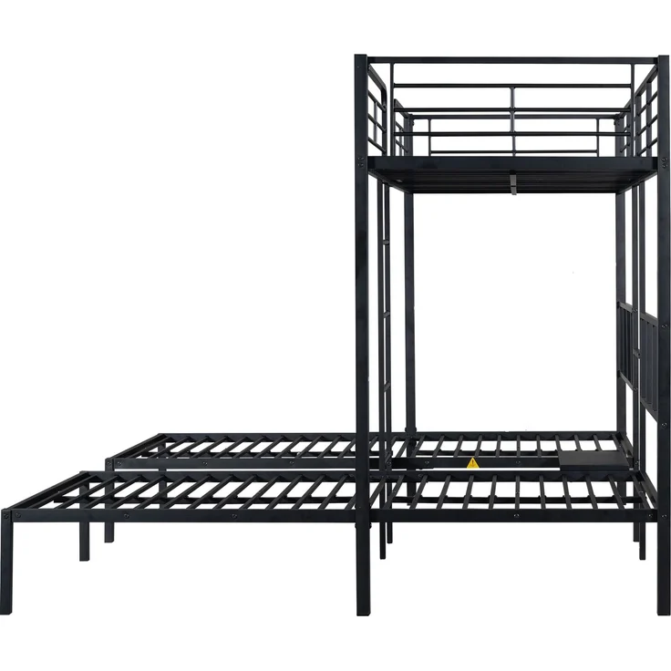 Bett 90x200 cm Dreifach-Etagenbett aus Metall mit Leiter und Fallschutz, ohne Matratze – Bild 8