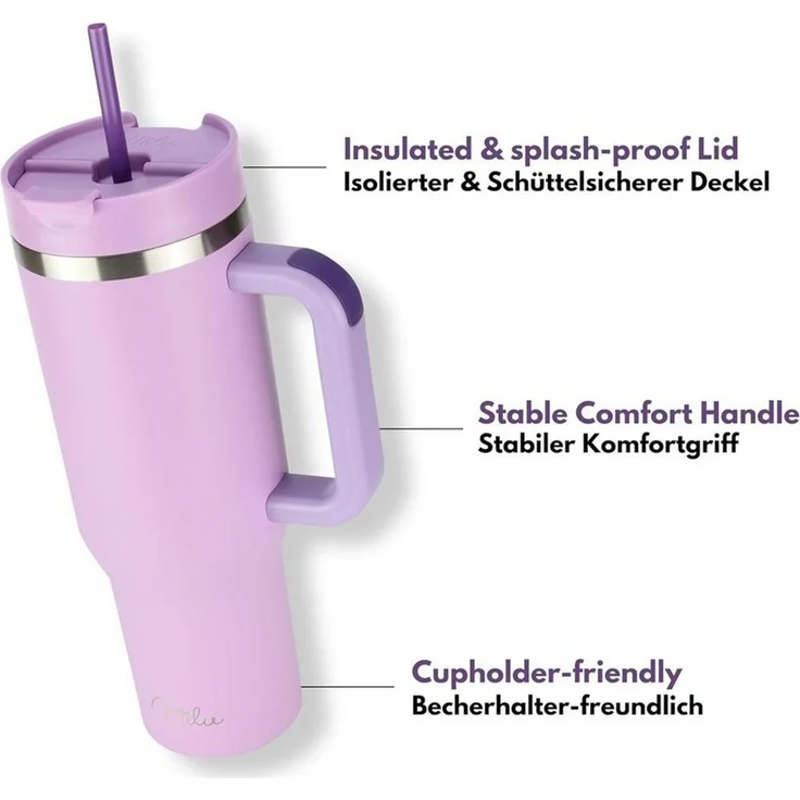 Milu Thermobecher Edelstahl Tumbler To Go 1200 ml, mit Strohhalm und Henkel – Bild 4