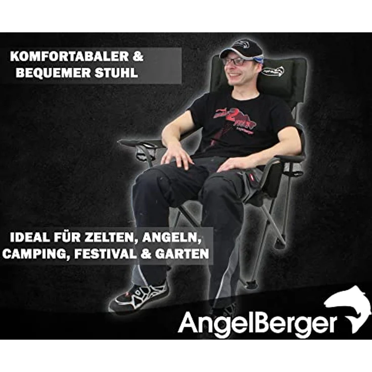 Angel-Berger Luxus Faltstuhl Klappstuhl mit Getränkehaltern Polster und Armlehnen Grün – Bild 4