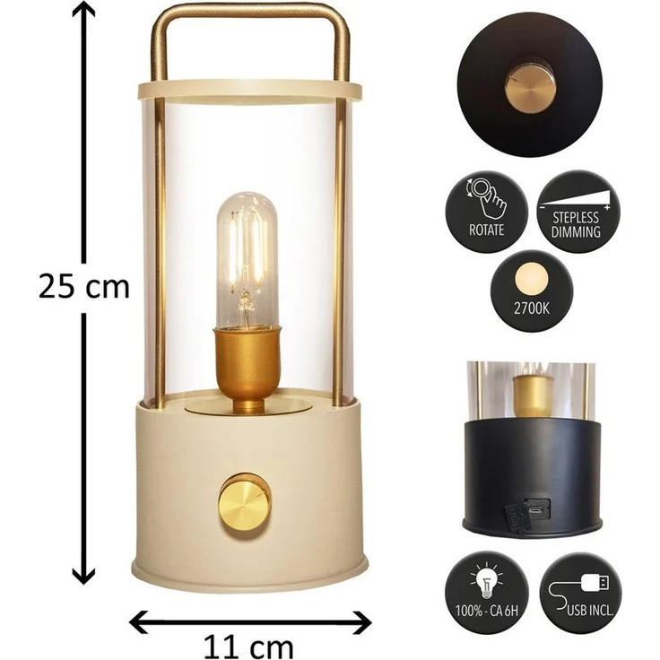 Coen Bakker Deco BV LED Tischleuchte Portable Light, Dimmfunktion, LED, warmweiß, USB dimmbar sand-creme 11x26cm aufladbar warmweiß – Bild 3