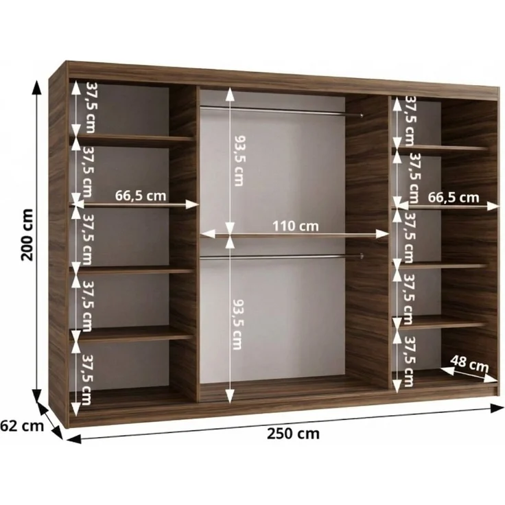 ABIKS MÖBEL Schwebetürenschrank RUBINO Y 250 Schlafzimmerschrank mit Schiebetüren Kleiderstange Regale – Bild 2