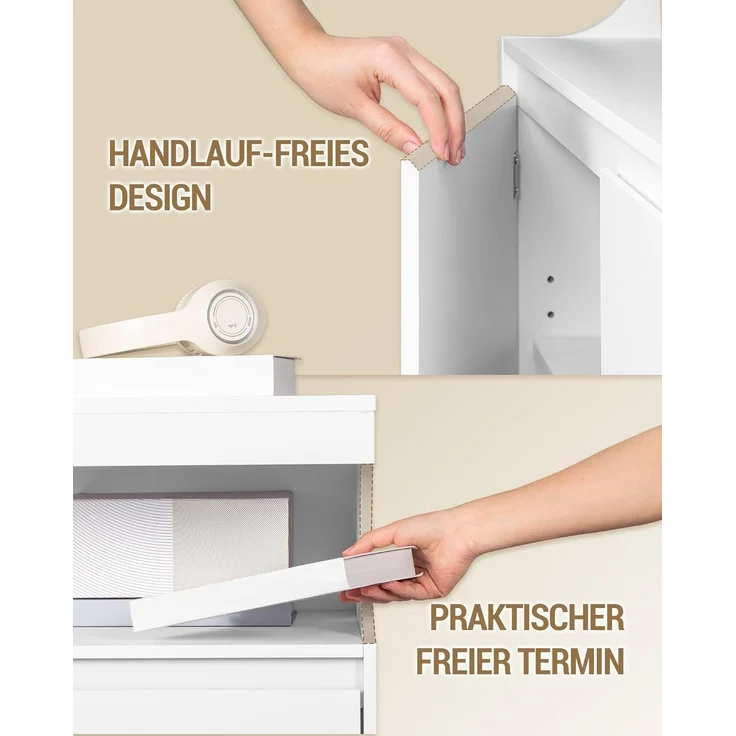 Sideboard, Küchenschrank mit 2 Türen, Buffetschrank mit Offener Fläche, Aufbewahrungsmöbel, verstellbare Einlegeböden, Küche, Wohnzimmer, 40 x 80 x 85 cm, Weiß – Bild 5