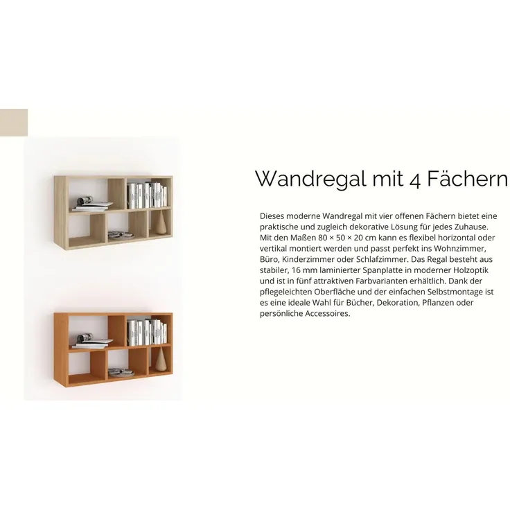 Sleepyshop24 Wandrega - Weiss Modernes Regal | an die Wand hängen | Für Dinge und Bücher kinderzimmer & Badezimmer horizontal oder vertikal (Erle) – Bild 4