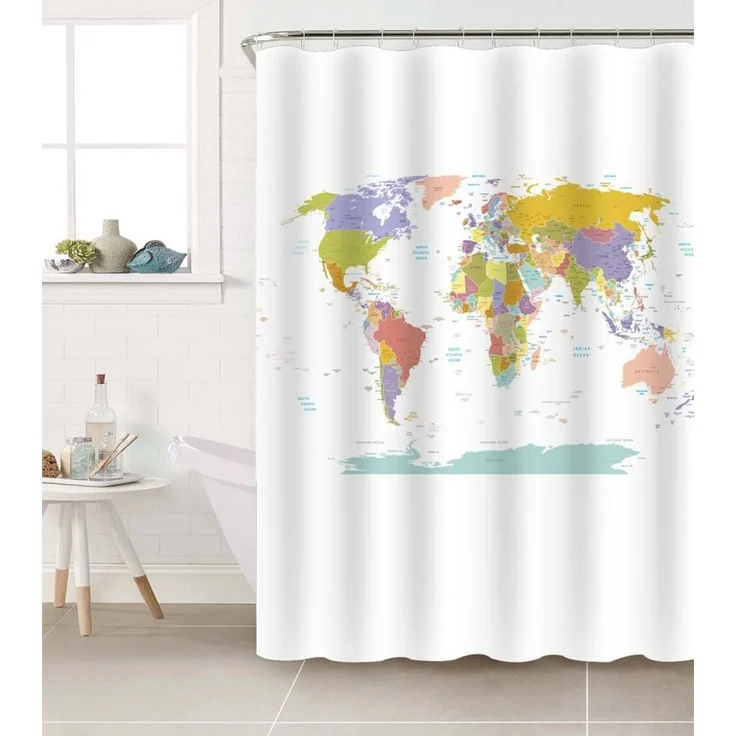 Sanilo Duschvorhang Weltkarte 180 x 200 cm, 100% wasserdicht, Anti-Schimmel-Effekt, hochwertige Qualität – Bild 2