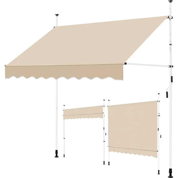 Yaheetech Klemmmarkise 250cm Breit Balkonmarkise mit Handkurbel Sonnenschutz ohne Bohren Sonnenmarkise höhenverstellbar Markise mit Gestell, Beige