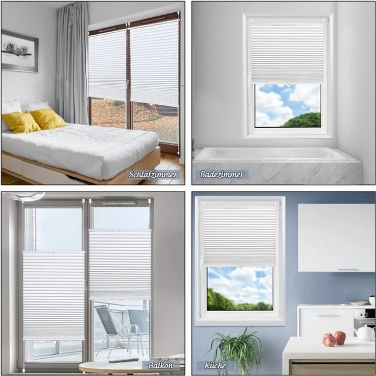 Homewit Plissee Plissee Faltrollo Jalousie mit Klemmträger Sonnenschutzrollo, Beidseitig Einstellbar, Klemmfix, Blickdicht, Lichtschutz – Bild 4