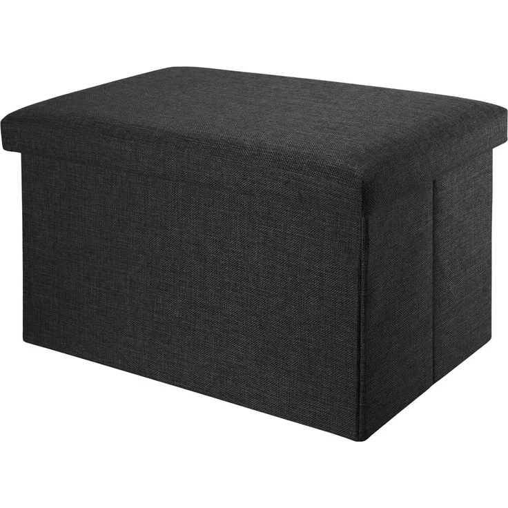 INTIRILIFE Faltbare Sitzbank 78 x 38 x 38 cm in Diamant SCHWARZ - Sitzwürfel mit Stauraum und Deckel aus Stoff in Leinen Optik - Sitzcube Fußablage Aufbewahrungsbox Truhe Sitzhocker