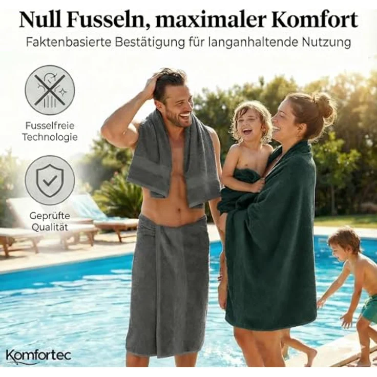 Komfortec 8er Handtuch Set aus 100% Baumwolle, 4 Badetücher 70x140 und 4 Handtücher 50x100 cm, Frottee, Weich, Towel, Groß, Anthraizt Grau/Petrol – Bild 7