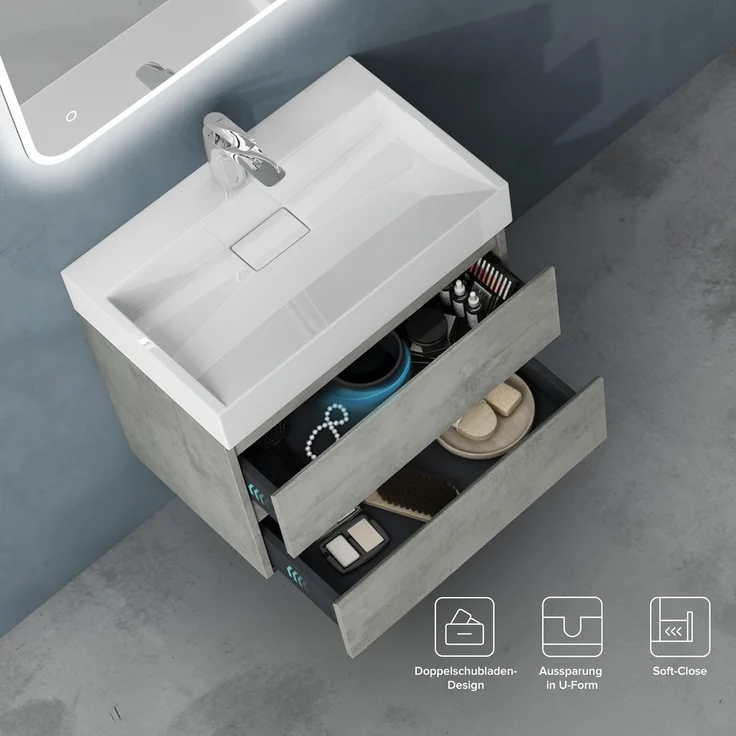 doporro Badmöbel-Set Badmöbel-set Verona Waschbecken-Unterschrank Wandmontage – Bild 4