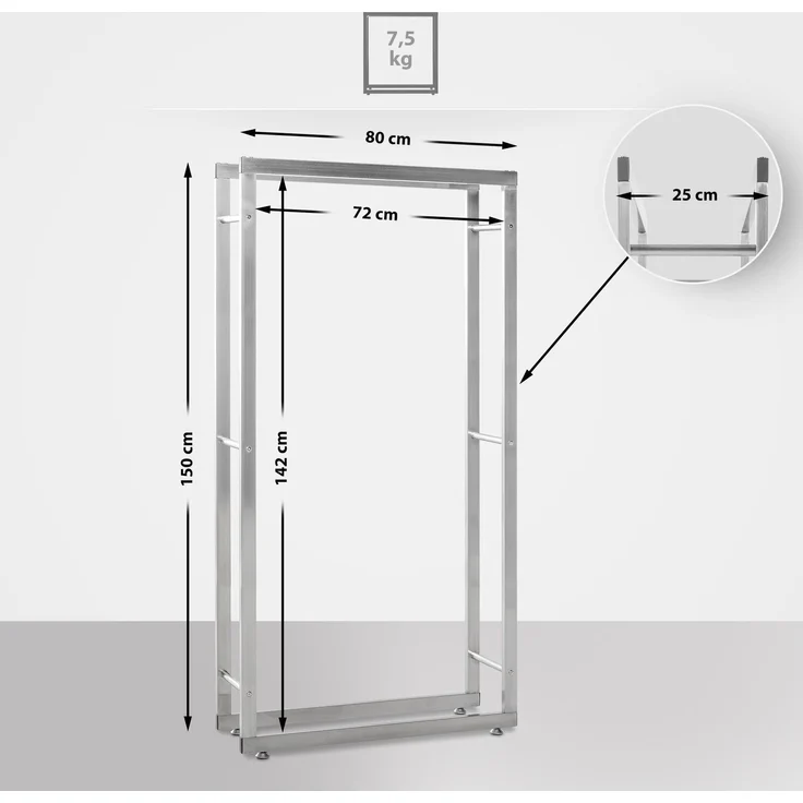 CLP Kaminholzständer Keri V2 Edelstahl,edelstahl 25x80x150 cm – Bild 2