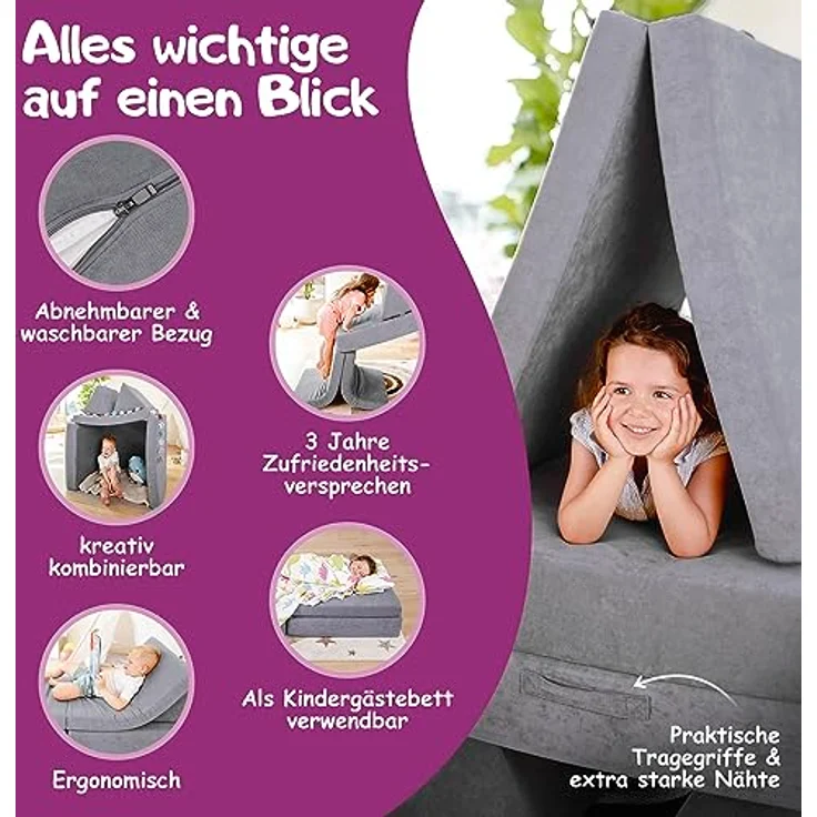 Linodino Kindersofa Spielsofa I aus Schaumstoff Bausteine I Spielcouch für Kinder, Wasserfeste Unterbezüge, Waschbare Chenille Bezüge 30° – Bild 7