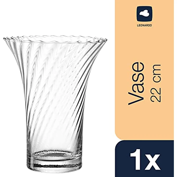 LEONARDO HOME Ravenna, Blumenvase aus 3D veredeltem Glas, handgefertigte geschwungene Glasvase, Unikat, Höhe: 22 cm, transparentes Klarglas – Bild 2