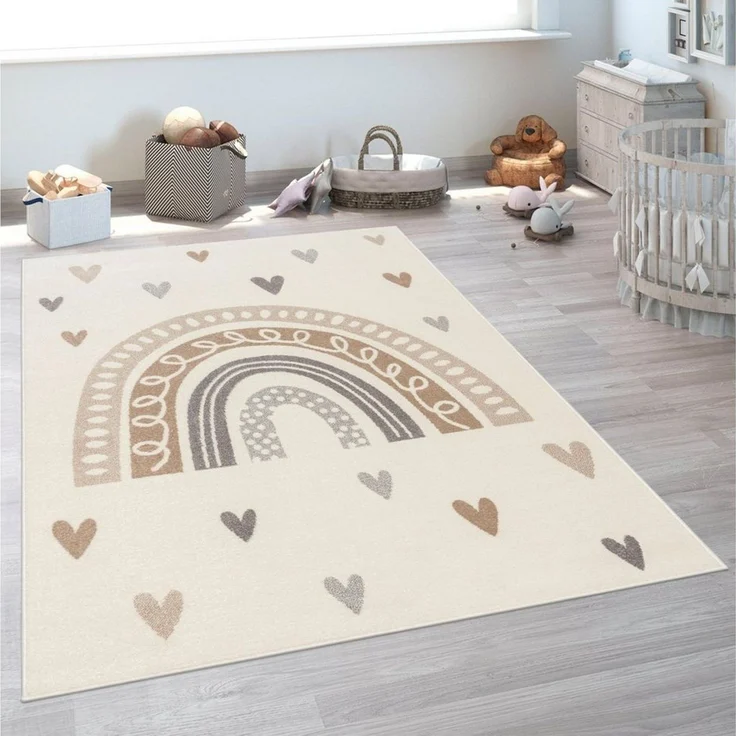 Paco Home Kinderteppich Nino 887, rechteckig, Höhe: 13 mm, Kurzflor, Spielteppich, Motiv Regenbogen & Herzen, Kinderzimmer – Bild 2