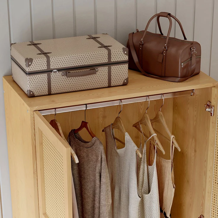 Abrihome Kleiderschrank mit 2 Türen, Rattan-Stange, Schlafzimmer, Beige, 183x145x90 cm – Bild 8