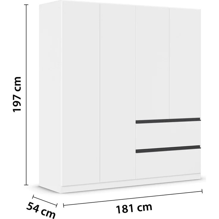 rauch Kleiderschrank, Drehtürenschrank COSTA, 4-türig, push-to-open, Alpinweiß, 181 x 197 x 54 cm – Bild 4