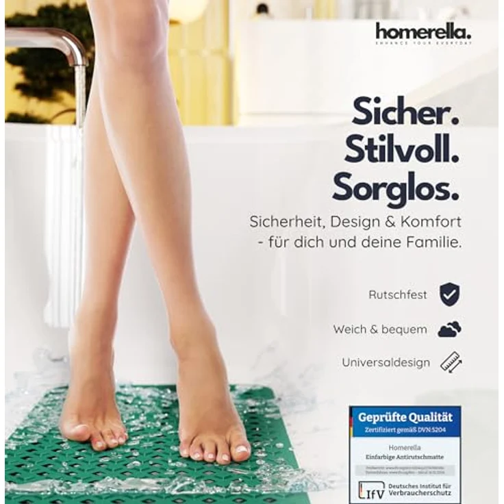 Homerella Badematte rutschfest Hautsensitiv 88x39cm, INKL. AUFHÄNGUNG, Antirutschmatte Badewanne BPA frei, Duschmatte schimmelresistent & maschinenwaschbar – Bild 3