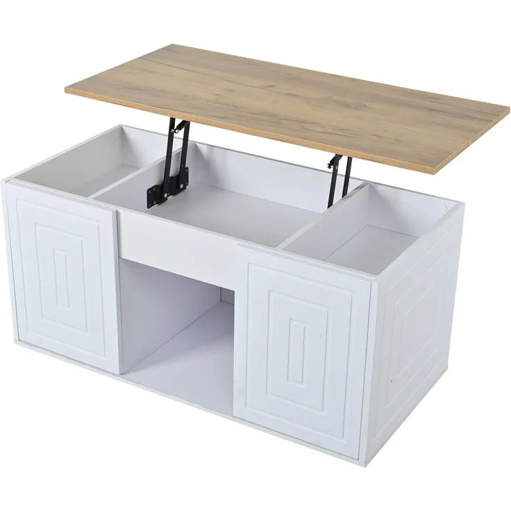 Couchtisch 46 x 95 x 45 cm, mit Höhenverstellung, in Holzoptik, Konstruktion aus Spanplatte, Weiß / Naturfarben – Bild 10