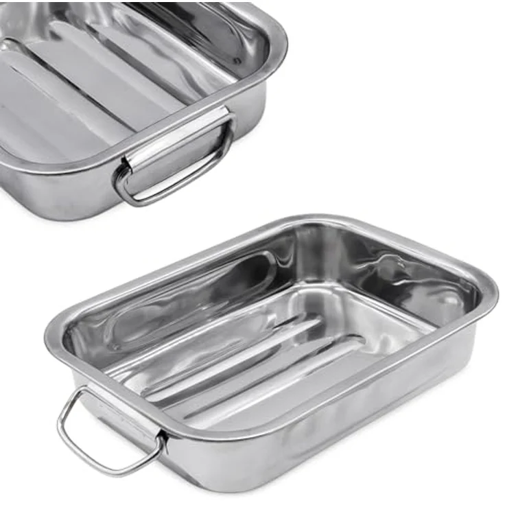 Spetebo Bräter Edelstahl Bräter mit mit klappbaren Griffen - 3er, Edelstahl (3er Set, 3-tlg, Bräter in 3 verschiedenen Größen), Metall Kasserolle Servierpfanne – Bild 5