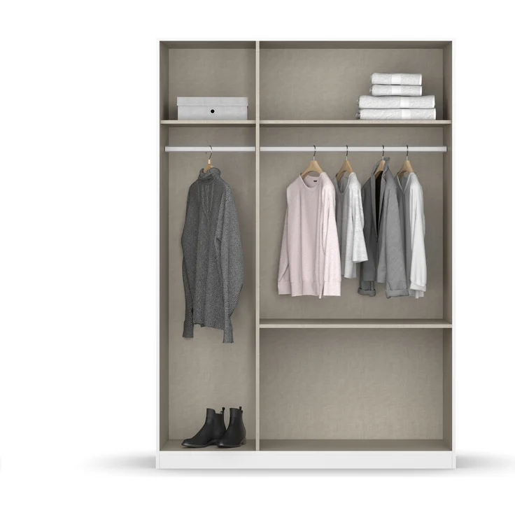 rauch Joel, Kleiderschrank, 3-türig, mit Spiegel, 2 Schubladen, push-to-open, mit 2 Kleiderstangen und 2 Einlegeböden, Farbe Weiß, BxHxT 136x197x54cm – Bild 7