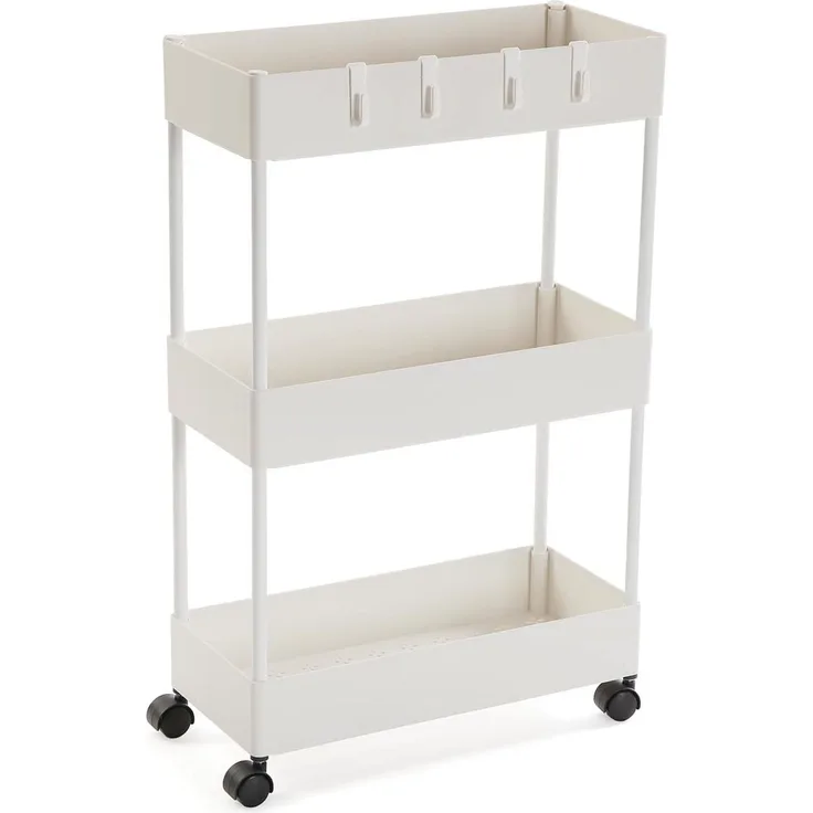 Versa Skuvoy Badezimmer-Hilfsmöbel, Aufbewahrungswagen oder -Karren, mit 3 Einlegeböden und Laufrollen, Maßnahmen (H x L x B) 63,5 x 18 x 40 cm, ABS und Kunststoff, Farbe: Weiß