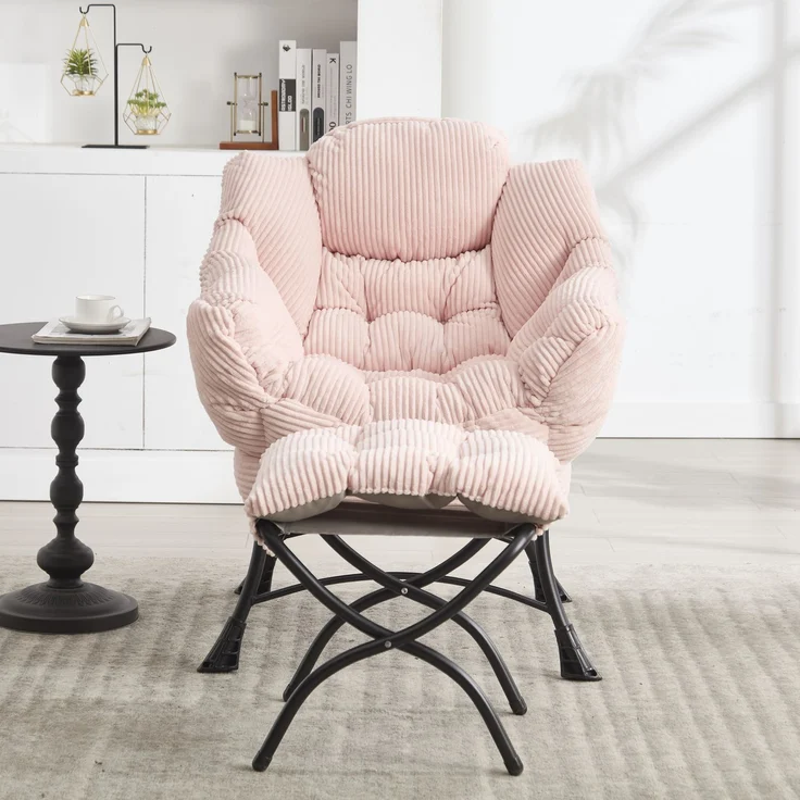 LVHOM Relaxsessel mit Hocker, Loungesessel mit Seitentasche, Lesesessel aus Cordstoff, bequem gepolstert, Metallgestell, bis 180kg belastbar, Rosa – Bild 10