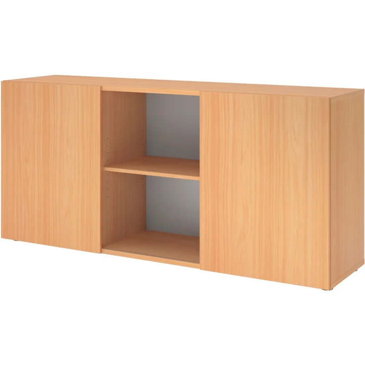 bümö Schwebetürenschrank, Sideboard Buche - Büromöbel Sideboard Holz 160cm breit, 42cm schmal, Büro Schrank mit Schwebetür für Flur oder als Wohnzimmer-Kommode, 1780-6-6