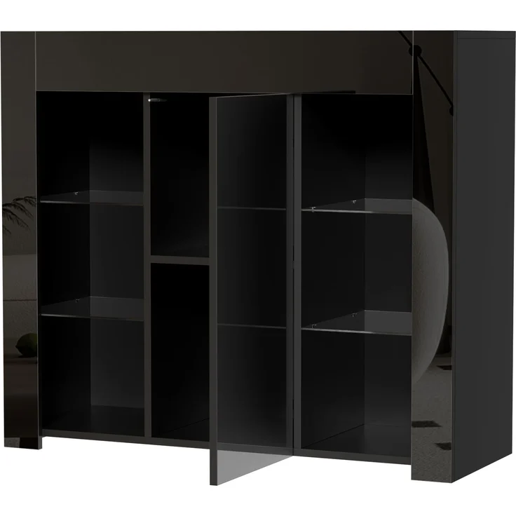 DESVIAE Sideboard mit Glaseinlegeböden und Tür 95x83x35 cm Spanplatte Schwarz – Bild 8