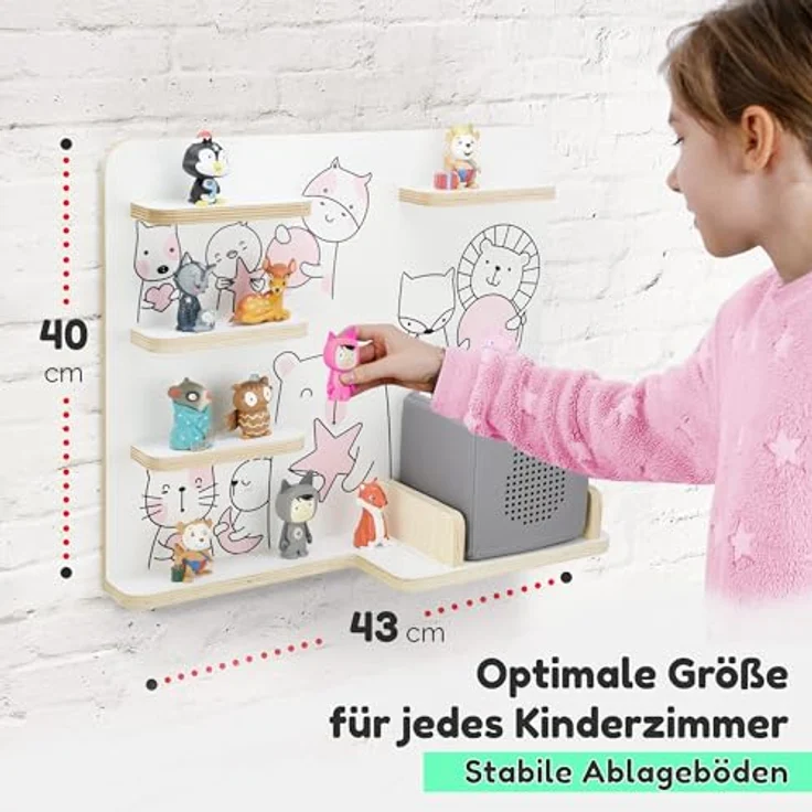 stadtecken Holzregal für Musikbox I passend für die Toniebox und ca. 35 Tonies I Perfekte Aufbewahrung im Kinderzimmer I zum Aufstellen oder Aufhängen (Tiere) – Bild 2