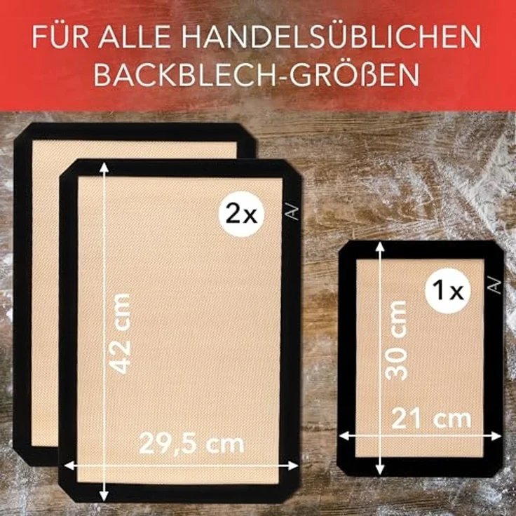 AVANA Backmatte aus Silikon Wiederverwendbare Backfolie Teigmatte Backunterlage, Silikon (3er Set), antihaftbeschichtet, rutschfest, hitzebeständig – Bild 3