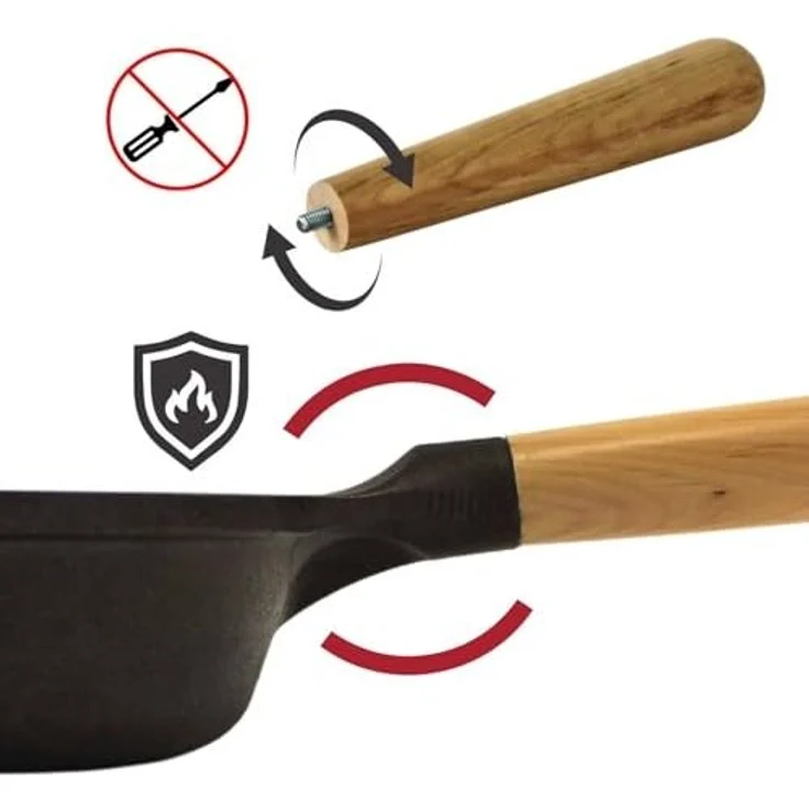 BIG-PAN Bratpfanne Ø28cm Pfanne Gusseisen Glasdeckel Pfannenwender, Gusseisen – Bild 5