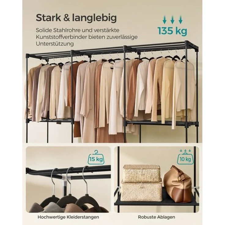 SONGMICS Kleiderschrank offen, Kleiderständer, Kleiderstange, Garderobe, 5 Hängefächer, viel Platz, für Schlafzimmer, Wohnzimmer, 205 x 43 x 166 cm – Bild 2