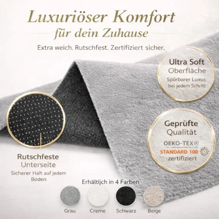 VIMODA Teppich Wohnzimmer Schlafzimmer Flauschig, kurzflorig – waschbar und Fußbodenheizung geeignet,Farbe:Creme;Maße:Ø 80 cm Rund – Bild 8