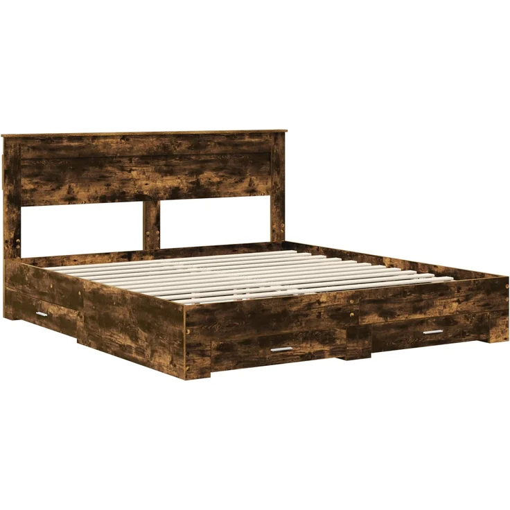 vidaXL Bettrahmen Geräucherte Eiche 200 x 200 cm Holzwerkstoff 3409956 – Bild 3