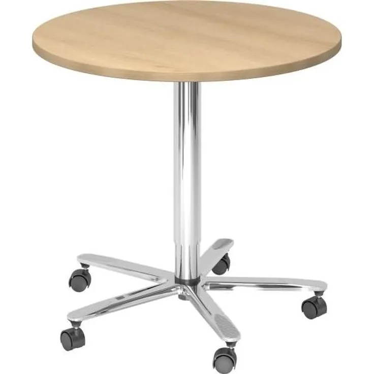 Säulenhubtisch 80cm rund Eiche / Chrom