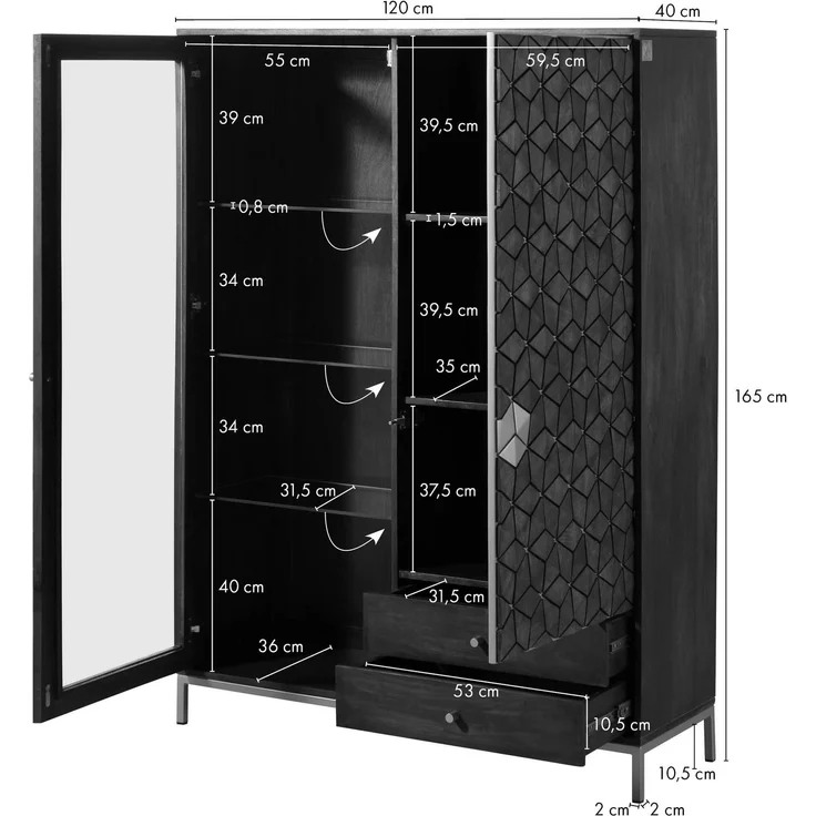 Highboard Mango 120x40x165 grau geölt DIAMOND #117 – Bild 8