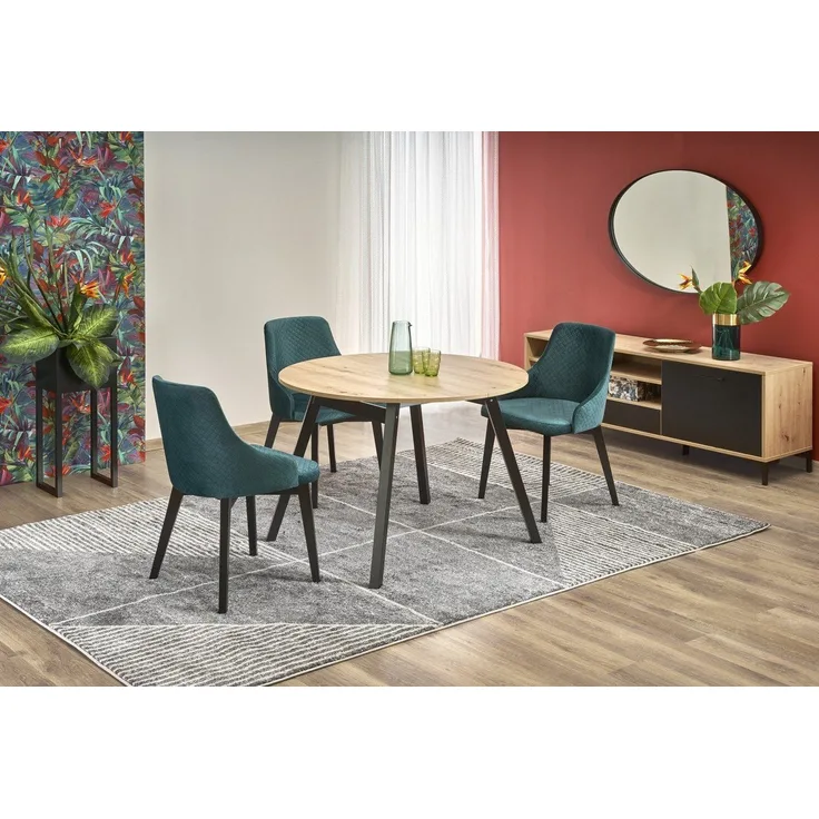 designimpex Esstisch Design HAR-111 Tisch Eiche Artisan - Schwarz rund ausziehbar 102-142cm