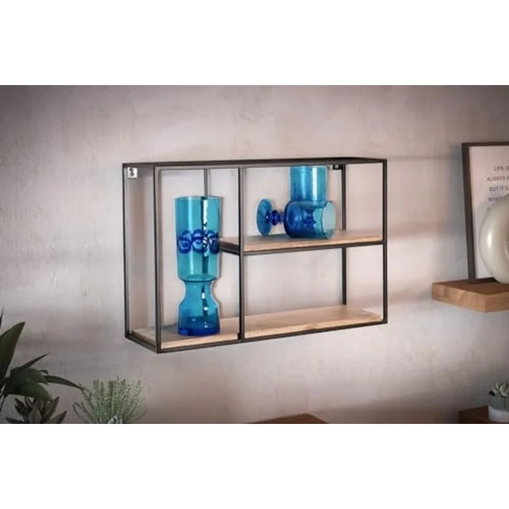 FINEBUY Wandregal FB92217, 60x40x18 cm Mango Massivholz / Metall Hängeregal, Schweberegal Rechteckig, Regal Hängend Industrial – Bild 4