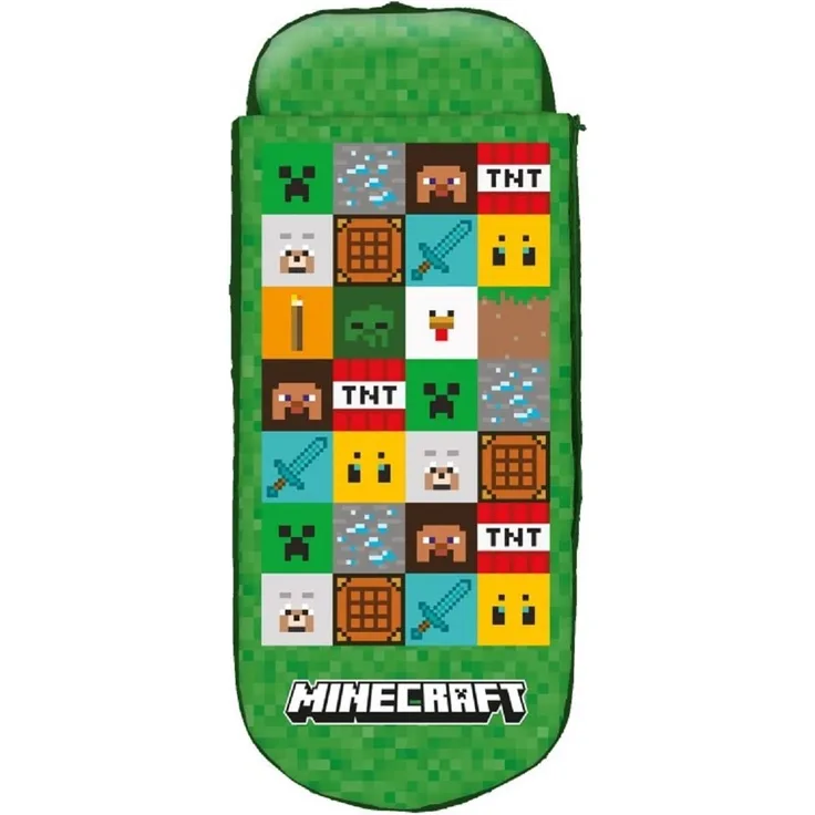Minecraft Schlafsack mit Luftmatratze 150 × 62 × 20 cm inklusive Pumpe und Reißverschlussbezug