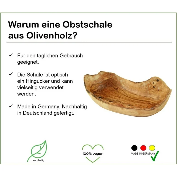 Olivenholz-erleben Obstschale Obstschale rustikal 25 – 29 cm, (1-tlg), antibakterielle Wirkung 100 % Handarbeit – Bild 2
