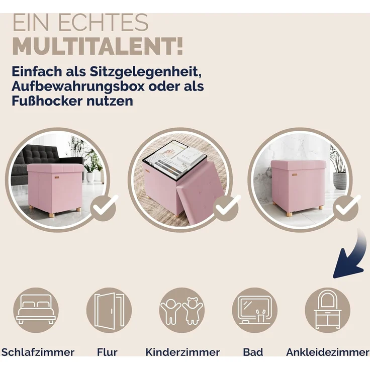 CASARIA® Sitzhocker mit Stauraum, Samt, rosa – Bild 8