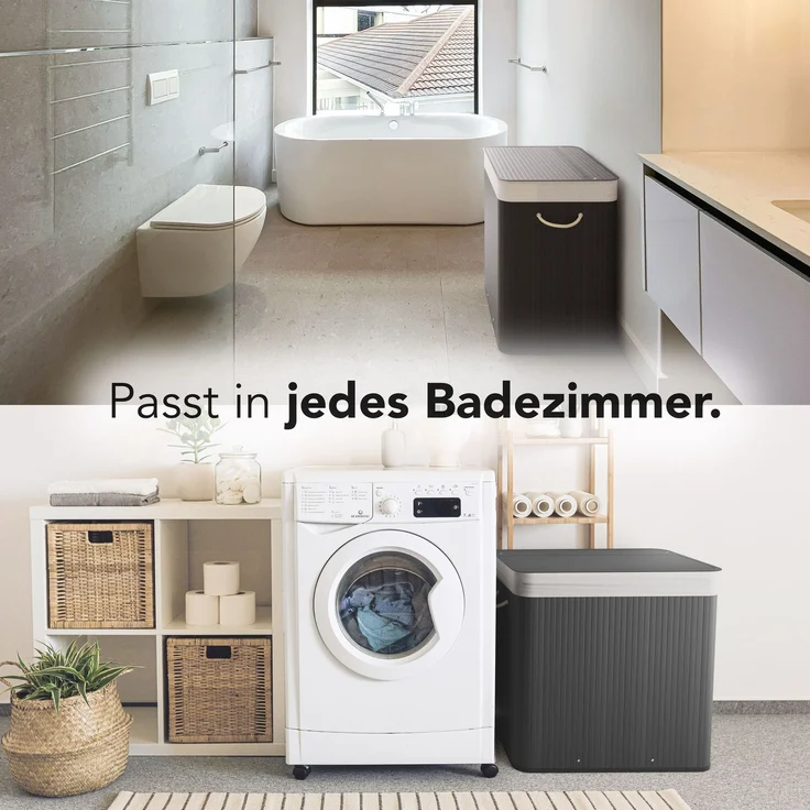 Bambus Wäschekorb 3 Fächer, 150L Wäschesammler mit Deckel & herausnehmbarem Sack – Bild 5