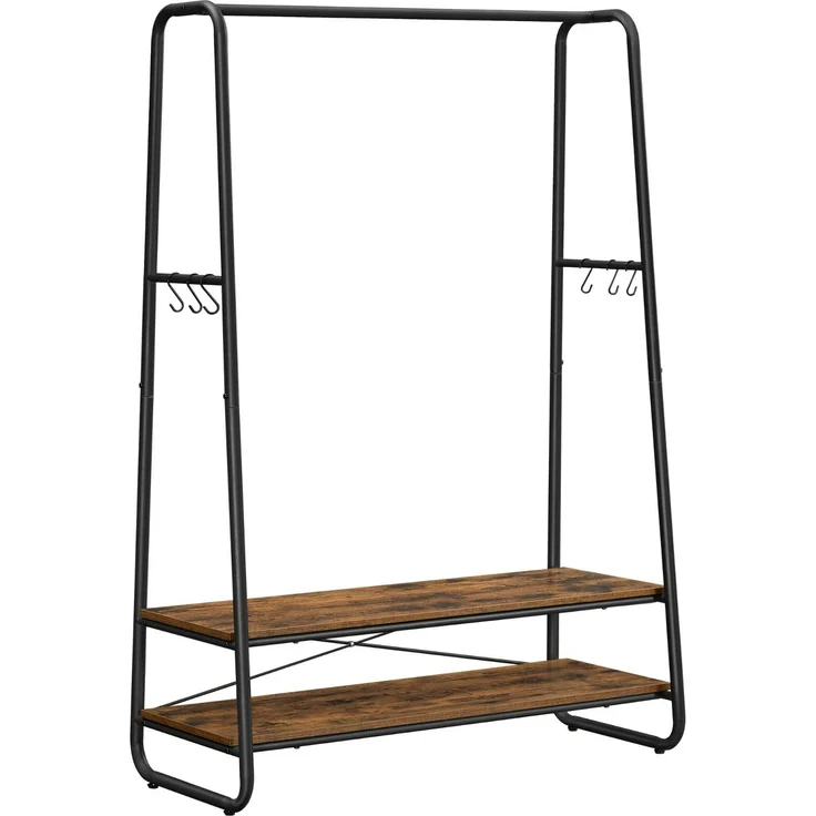 Vasagle Kleiderständer mit 2 Ablagen und 6 Haken, Stahlgestell Braun/Schwarz, 100 x 45 x 160 cm – Bild 2