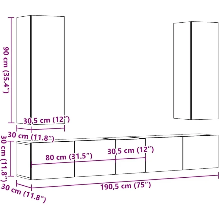 vidaXL 5-tlg. TV-Schrank-Set Wandmontage Artisan-Eiche Holzwerkstoff 3329194 – Bild 10