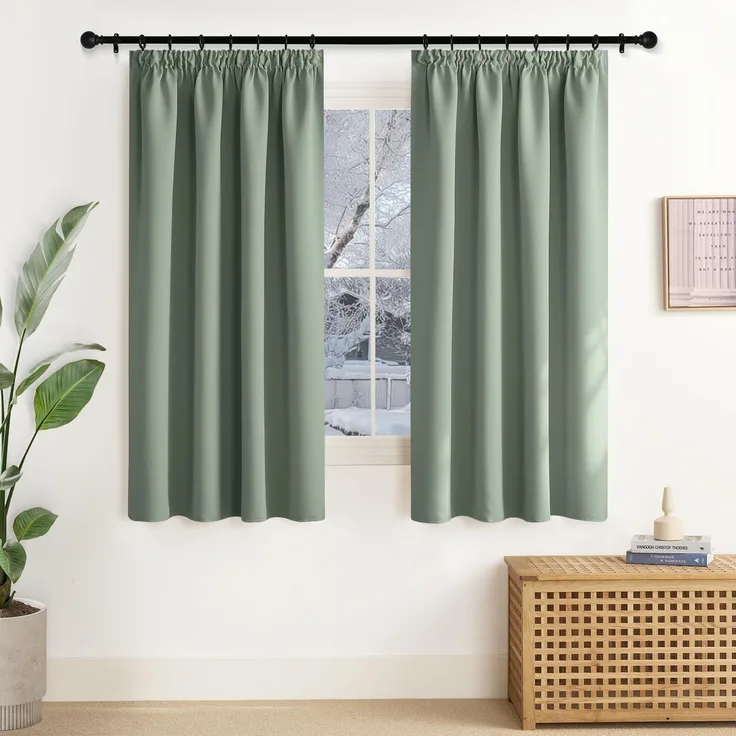 NICETOWN Scheibengardinen Kinderzimmer Kräuselband Vorhang Blickdicht 2er Set 137x140 cm(HxB) Verdunklungsvorhänge Kurz Kälteschutz Thermovorhang gegen kälte Fenster Gardinen Verdunkelnd