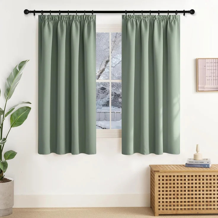 NICETOWN Scheibengardinen Kinderzimmer Kräuselband Vorhang Blickdicht 2er Set 137x140 cm(HxB) Verdunklungsvorhänge Kurz Kälteschutz Thermovorhang gegen kälte Fenster Gardinen Verdunkelnd