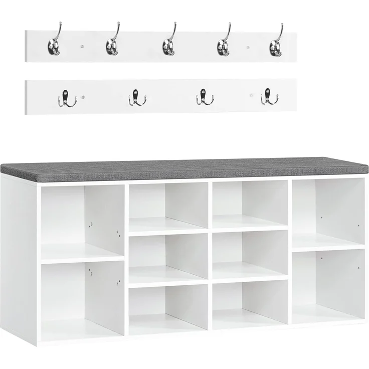 Hoobro SCHUHREGAL Set Weiß Holz Wandgarderobe (H 48 x T 104 x B 30 cm) – Bild 1