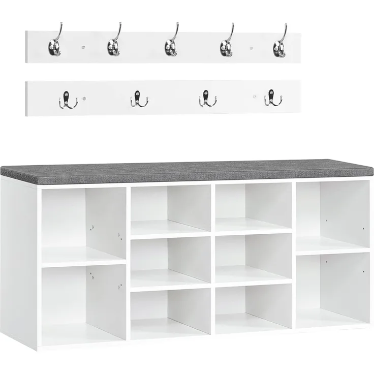 Hoobro SCHUHREGAL Set Weiß Holz Wandgarderobe (H 48 x T 104 x B 30 cm)